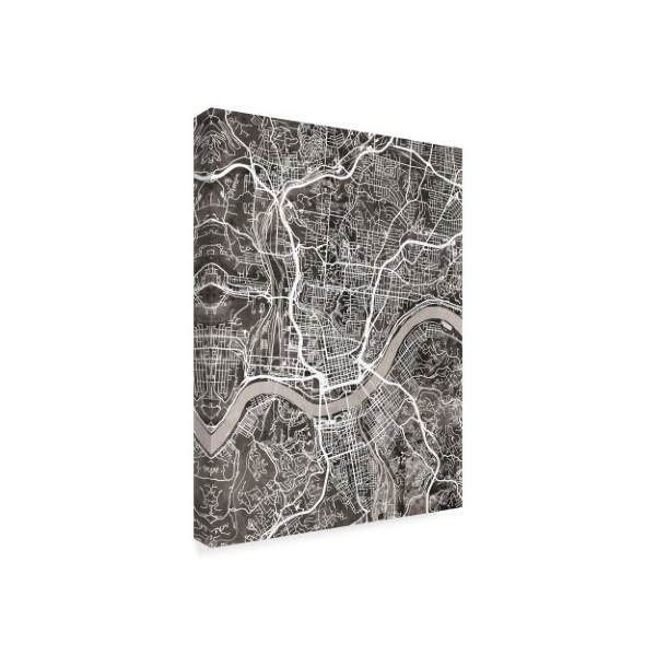 Michael Tompsett 'Cincinnati Ohio City Map Black' Canvas Art,35x47